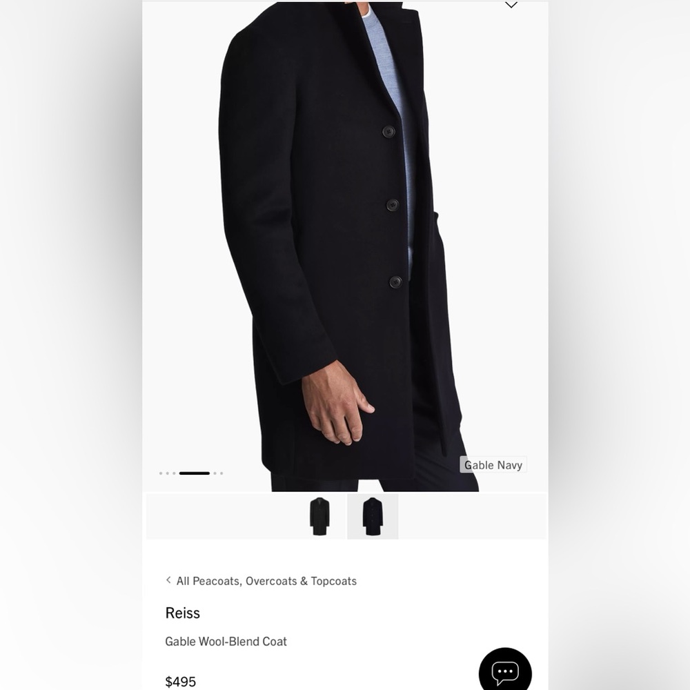 Reiss Black Gable Over Coat Size Medium Retail $540